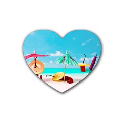 Red Chili Peppers On The Beach Heart Coaster (4 Pack)  by FunnyCow