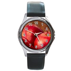 Three Red Apples Round Metal Watch by FunnyCow