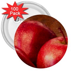 Three Red Apples 3  Buttons (100 Pack)  by FunnyCow