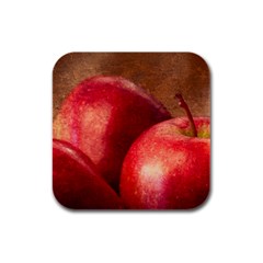 Three Red Apples Rubber Square Coaster (4 Pack)  by FunnyCow