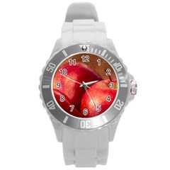 Three Red Apples Round Plastic Sport Watch (l) by FunnyCow