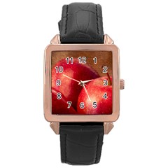 Three Red Apples Rose Gold Leather Watch  by FunnyCow