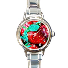 Red Strawberries Round Italian Charm Watch by FunnyCow