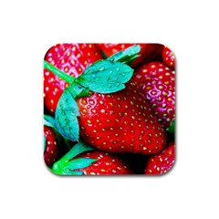 Red Strawberries Rubber Square Coaster (4 Pack)  by FunnyCow