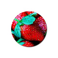 Red Strawberries Rubber Coaster (round)  by FunnyCow