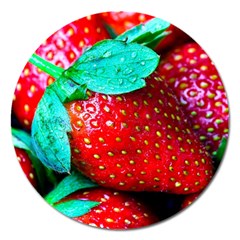 Red Strawberries Magnet 5  (round) by FunnyCow