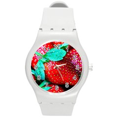 Red Strawberries Round Plastic Sport Watch (m) by FunnyCow