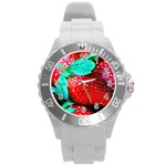 Red Strawberries Round Plastic Sport Watch (L) Front