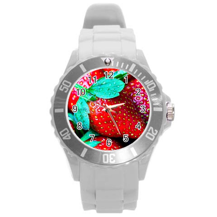 Red Strawberries Round Plastic Sport Watch (L)