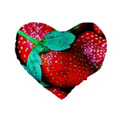 Red Strawberries Standard 16  Premium Heart Shape Cushions by FunnyCow