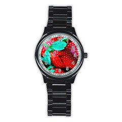 Red Strawberries Stainless Steel Round Watch by FunnyCow