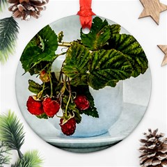 Red Raspberries In A Teacup Ornament (round) by FunnyCow