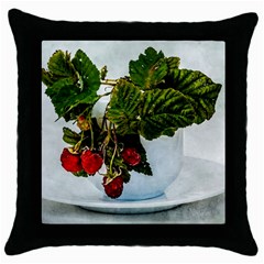 Red Raspberries In A Teacup Throw Pillow Case (black) by FunnyCow