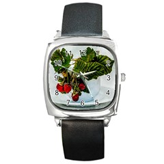 Red Raspberries In A Teacup Square Metal Watch by FunnyCow