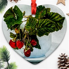 Red Raspberries In A Teacup Heart Ornament (two Sides) by FunnyCow