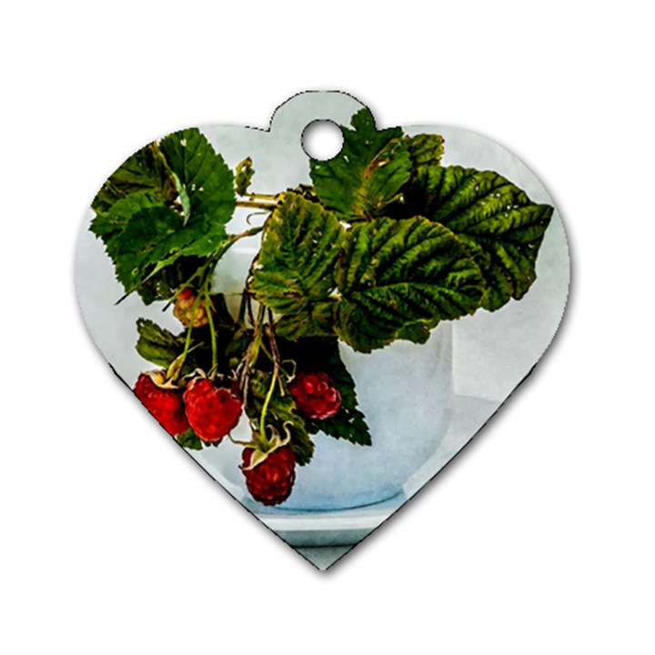 Red Raspberries In A Teacup Dog Tag Heart (One Side)