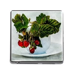 Red Raspberries In A Teacup Memory Card Reader (square 5 Slot)