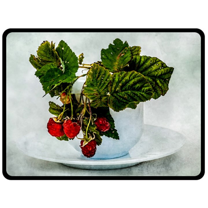 Red Raspberries In A Teacup Fleece Blanket (Large) 