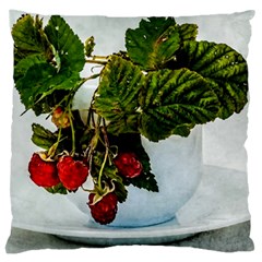 Red Raspberries In A Teacup Large Cushion Case (one Side) by FunnyCow