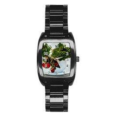 Red Raspberries In A Teacup Stainless Steel Barrel Watch by FunnyCow