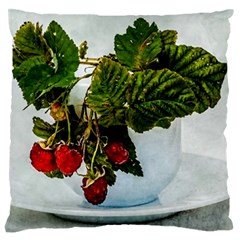 Red Raspberries In A Teacup Large Flano Cushion Case (one Side) by FunnyCow