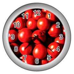 Pile Of Red Tomatoes Wall Clock (silver) by FunnyCow