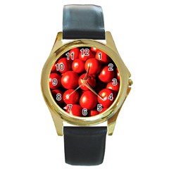 Pile Of Red Tomatoes Round Gold Metal Watch by FunnyCow