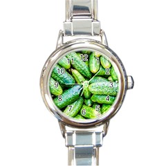 Pile Of Green Cucumbers Round Italian Charm Watch