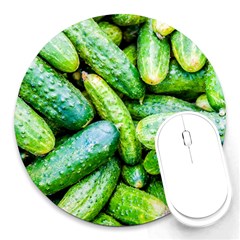 Pile Of Green Cucumbers Round Mousepads by FunnyCow