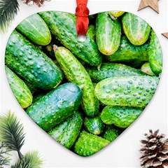 Pile Of Green Cucumbers Ornament (heart) by FunnyCow