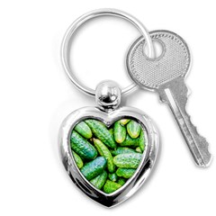 Pile Of Green Cucumbers Key Chains (heart)  by FunnyCow