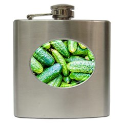 Pile Of Green Cucumbers Hip Flask (6 Oz) by FunnyCow