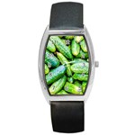 Pile Of Green Cucumbers Barrel Style Metal Watch Front