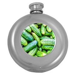 Pile Of Green Cucumbers Round Hip Flask (5 Oz) by FunnyCow