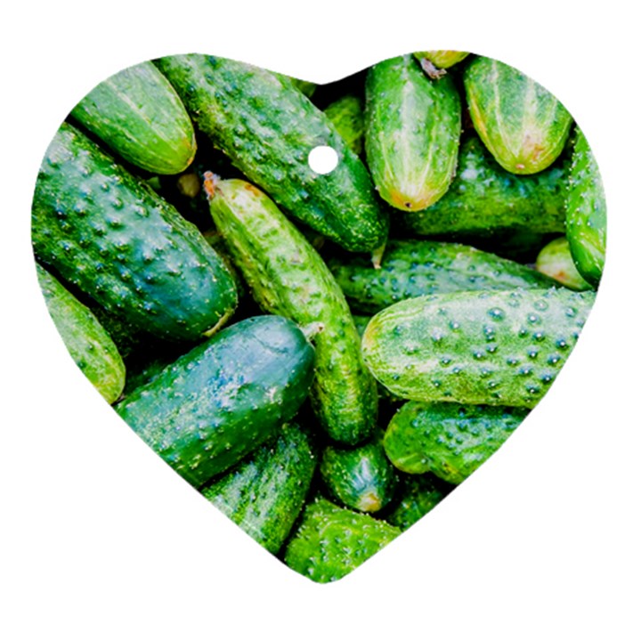 Pile Of Green Cucumbers Heart Ornament (Two Sides)