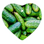 Pile Of Green Cucumbers Heart Ornament (Two Sides) Back