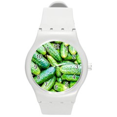 Pile Of Green Cucumbers Round Plastic Sport Watch (m) by FunnyCow