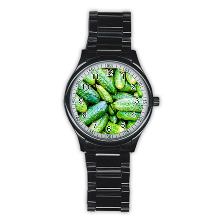 Pile Of Green Cucumbers Stainless Steel Round Watch