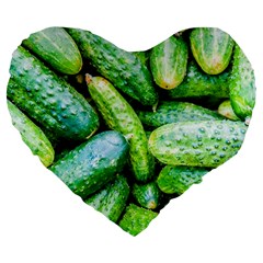 Pile Of Green Cucumbers Large 19  Premium Flano Heart Shape Cushions by FunnyCow