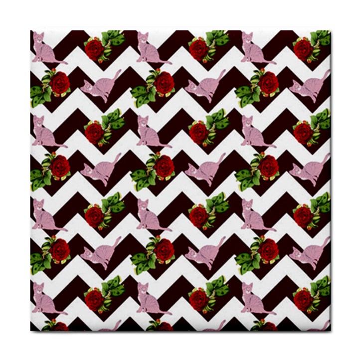 Cat Rose Chevron Tile Coasters