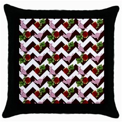 Cat Rose Chevron Throw Pillow Case (black) by snowwhitegirl