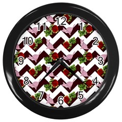 Cat Rose Chevron Wall Clock (black) by snowwhitegirl