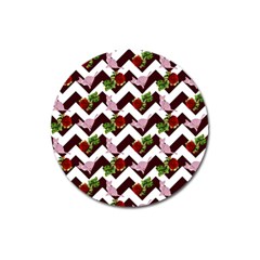 Cat Rose Chevron Magnet 3  (round) by snowwhitegirl