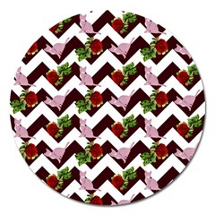 Cat Rose Chevron Magnet 5  (round) by snowwhitegirl