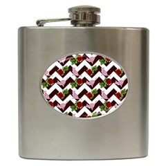 Cat Rose Chevron Hip Flask (6 Oz) by snowwhitegirl