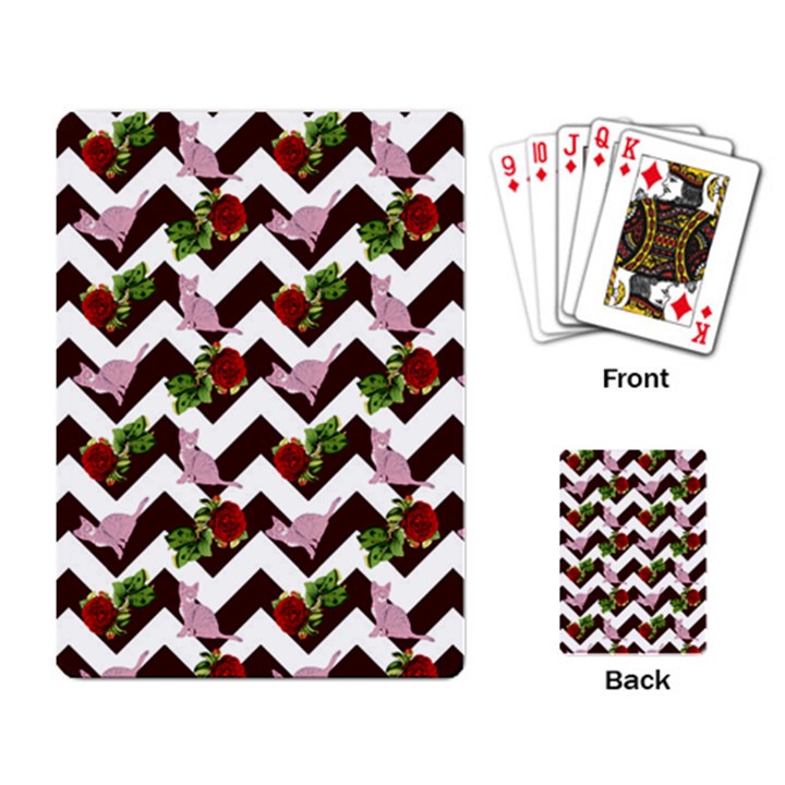 Cat Rose Chevron Playing Card