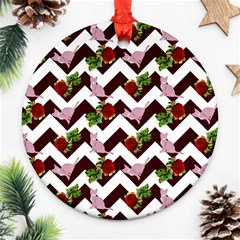 Cat Rose Chevron Round Ornament (Two Sides)