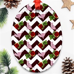 Cat Rose Chevron Oval Ornament (Two Sides)