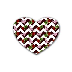 Cat Rose Chevron Heart Coaster (4 Pack)  by snowwhitegirl