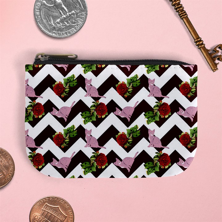 Cat Rose Chevron Mini Coin Purse